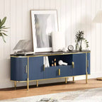 Meuble TV cannelé, Meuble de télévision moderne avec portes coulissantes, Centre de divertissement pour téléviseurs, Étagères réglables