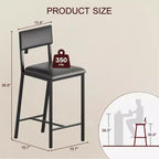 Tabourets de bar 2/4 pièces, chaises de bar de cuisine rembourrées en similicuir avec dossier et repose-pieds, hauteur de comptoir