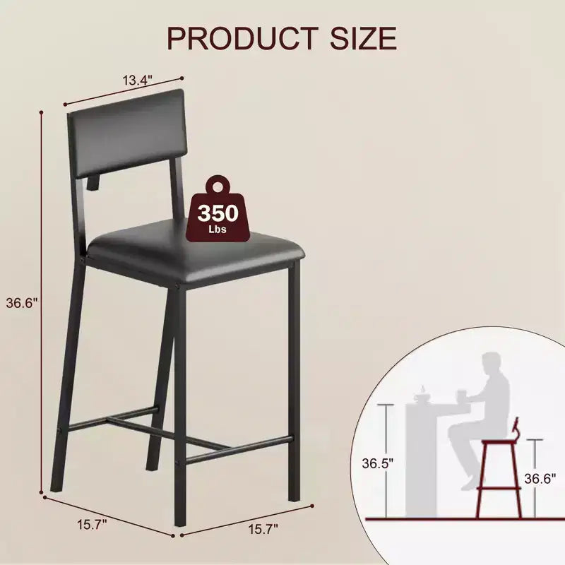 Tabourets de bar 2/4 pièces, chaises de bar de cuisine rembourrées en similicuir avec dossier et repose-pieds, hauteur de comptoir