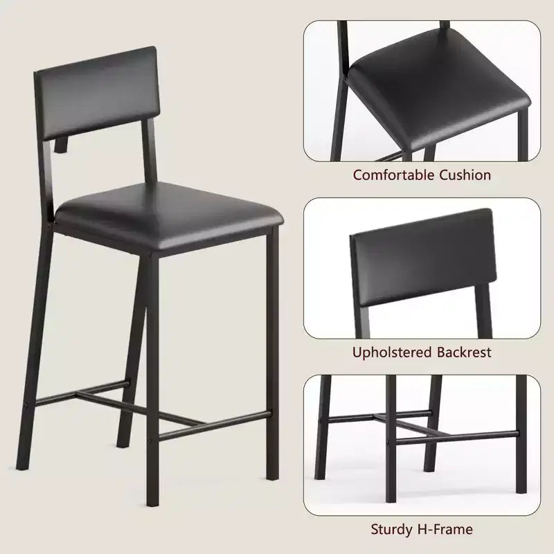 Tabourets de bar 2/4 pièces, chaises de bar de cuisine rembourrées en similicuir avec dossier et repose-pieds, hauteur de comptoir