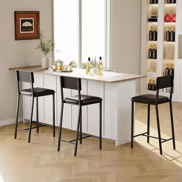 Tabourets de bar 2/4 pièces, chaises de bar de cuisine rembourrées en similicuir avec dossier et repose-pieds, hauteur de comptoir
