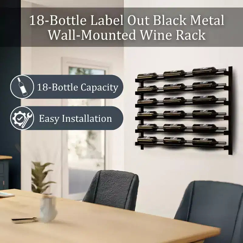 Range-bouteilles mural en métal pour 18 bouteilles, porte-bouteilles de vin moderne, organisateur de rangement pour bar et cuisine