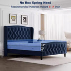Cadre de lit double avec tête de lit ailée, lit plateforme capitonné à quatre tiroirs, aucun support de matelas nécessaire, noir