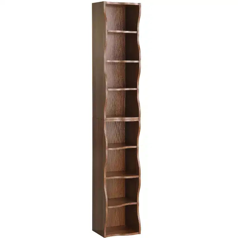 Bibliothèque réglable à 7 niveaux avec armoires supérieures et inférieures détachables, design à bords ondulés, pour salon ou bureau à domicile