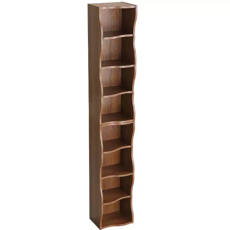 Bibliothèque réglable à 7 niveaux avec armoires supérieures et inférieures détachables, design à bords ondulés, pour salon ou bureau à domicile