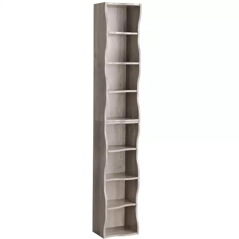 Bibliothèque réglable à 7 niveaux avec armoires supérieures et inférieures détachables, design à bords ondulés, pour salon ou bureau à domicile