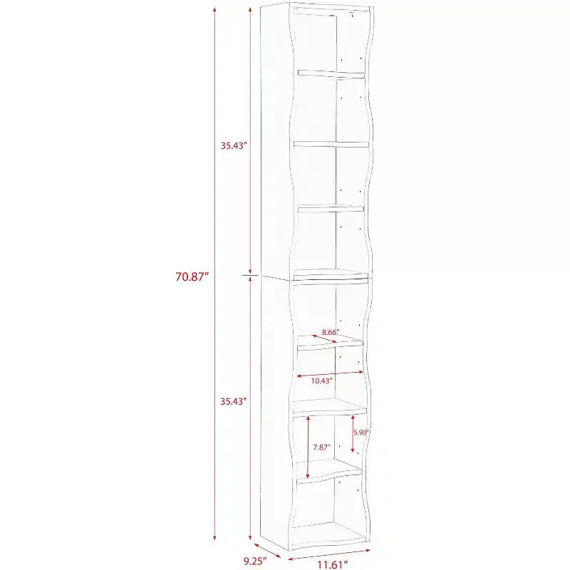 Bibliothèque réglable à 7 niveaux avec armoires supérieures et inférieures détachables, design à bords ondulés, pour salon ou bureau à domicile