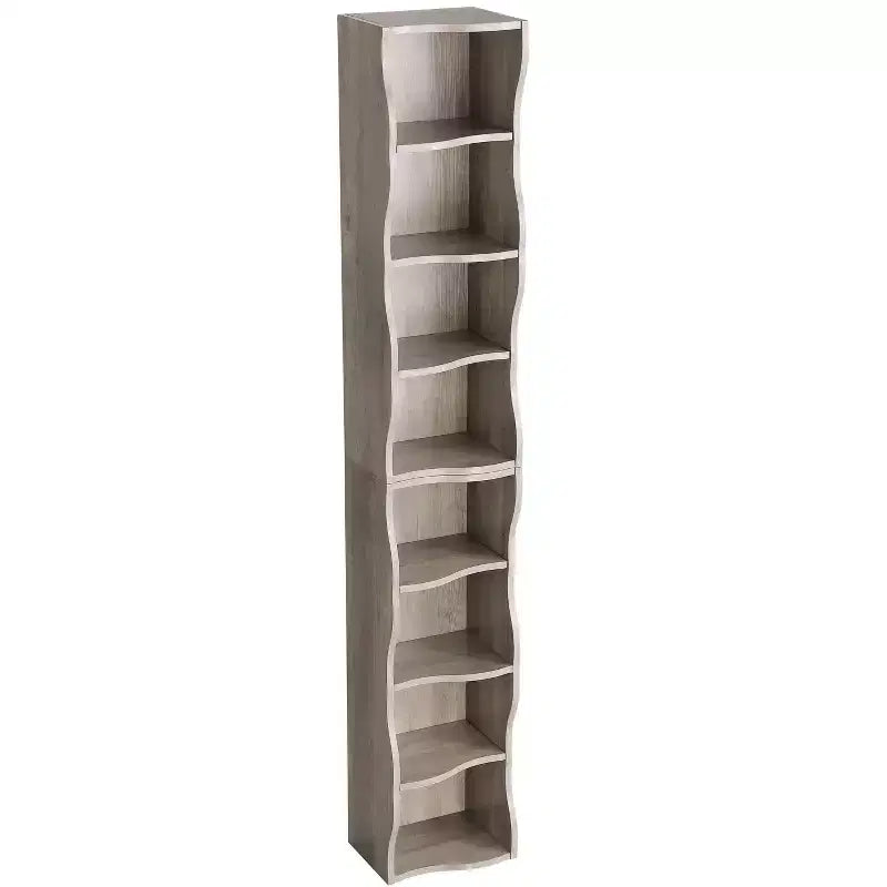 Bibliothèque réglable à 7 niveaux avec armoires supérieures et inférieures détachables, design à bords ondulés, pour salon ou bureau à domicile