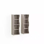 Bibliothèque réglable à 7 niveaux avec armoires supérieures et inférieures détachables, design à bords ondulés, pour salon ou bureau à domicile