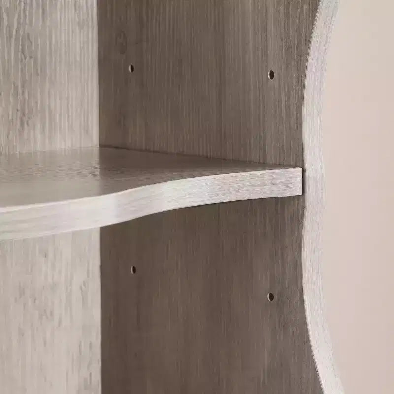 Bibliothèque réglable à 7 niveaux avec armoires supérieures et inférieures détachables, design à bords ondulés, pour salon ou bureau à domicile