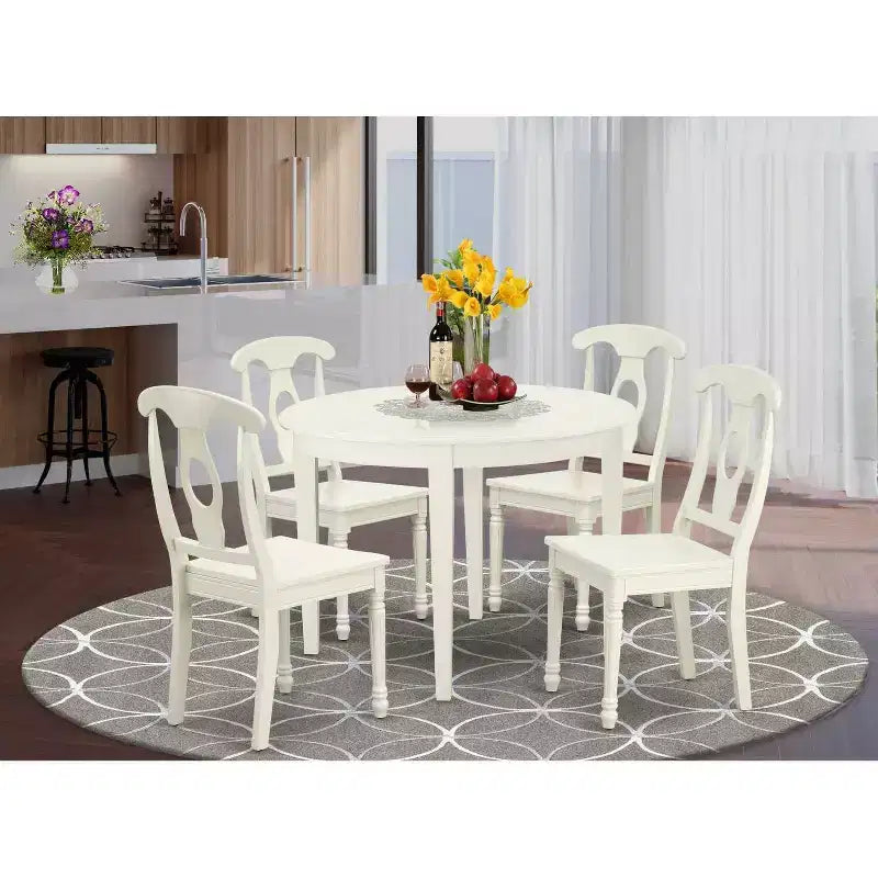 Table de patio ronde 42 pouces Table de salle à manger extérieure avec 4 chaises Design bord de mer