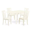 5-Piece Linen White Finish Solid Wood Top - Dining Room Set - Seats 4