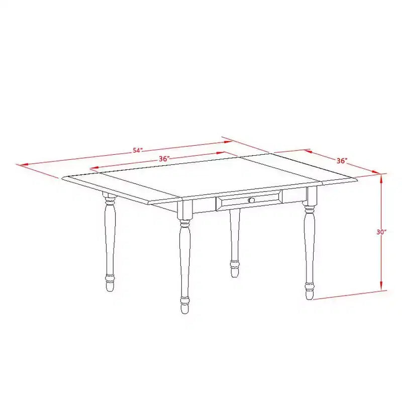 Table de salle à manger 5 pièces, plateau en bois massif finition blanc lin - 4 places