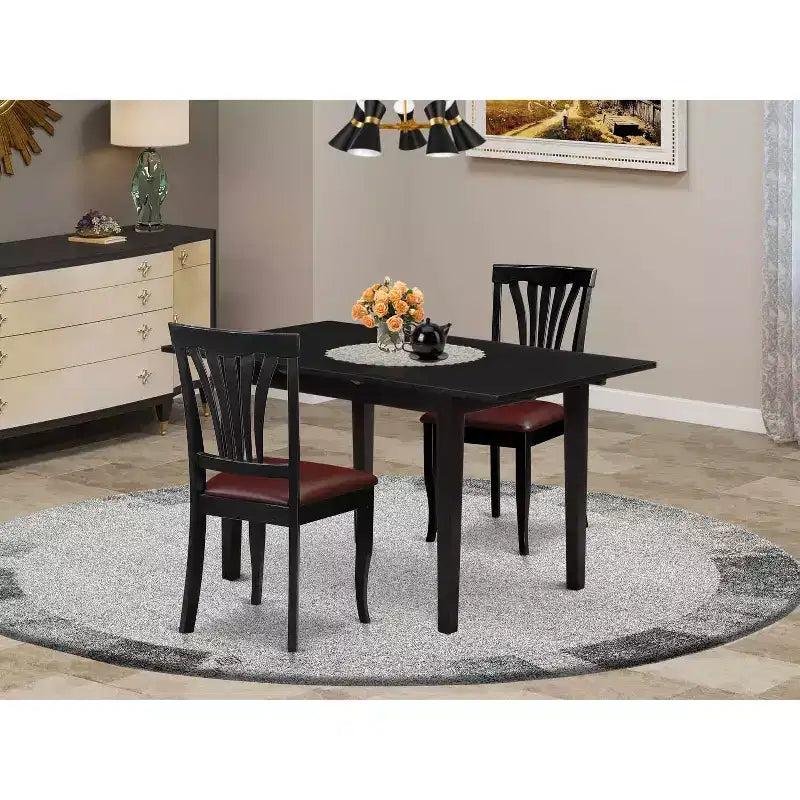 Table de salle à manger 3 pièces à plateau en bois massif finition noire