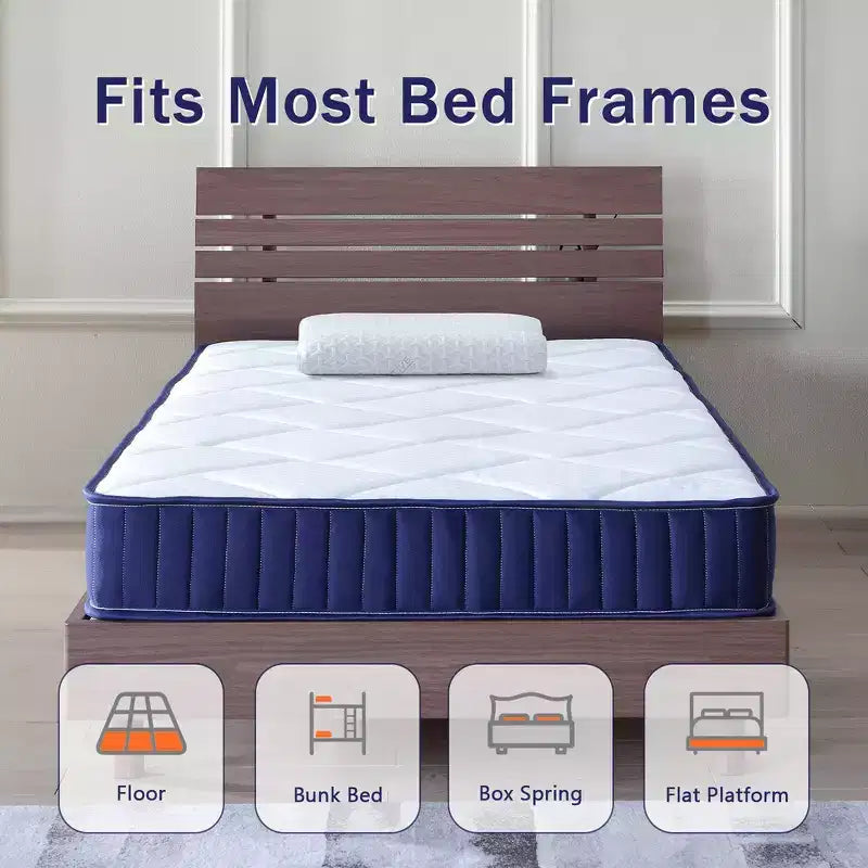 Matelas hybride Twin XL 6 pouces, ressorts ensachés en mousse avec fermeté moyenne, isolation des mouvements et soulagement de la pression.