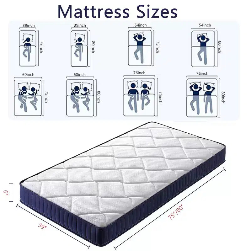 Matelas hybride Twin XL 6 pouces, ressorts ensachés en mousse avec fermeté moyenne, isolation des mouvements et soulagement de la pression.
