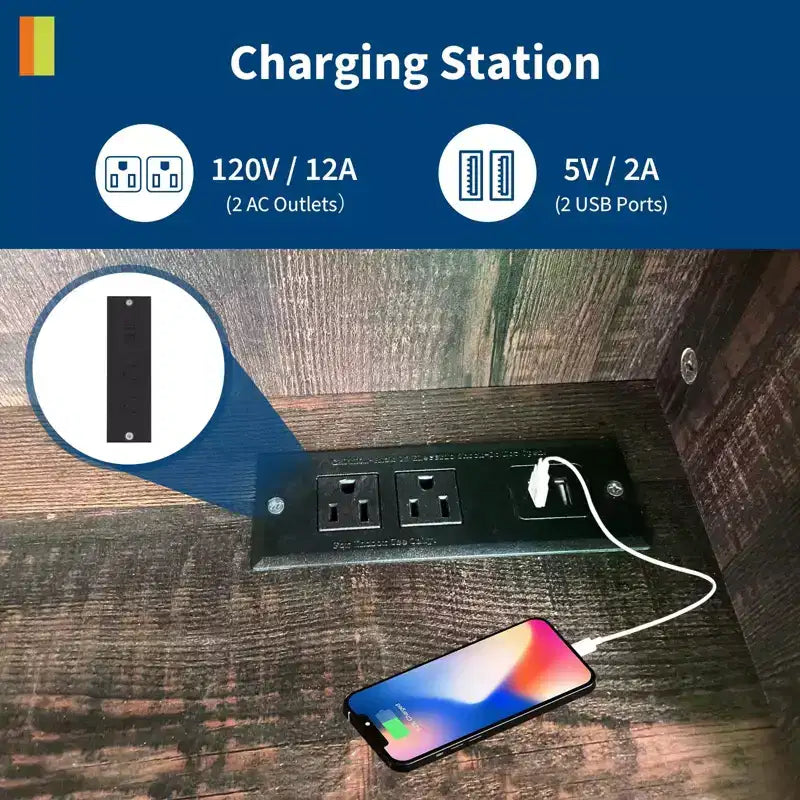70,5 Meuble de rangement de style ferme, couleur marron, avec station de charge, étagères réglables et plateau de bar à café pour salle à manger