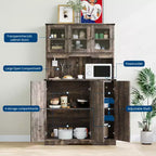 70,5 Meuble de rangement de style ferme, couleur marron, avec station de charge, étagères réglables et plateau de bar à café pour salle à manger