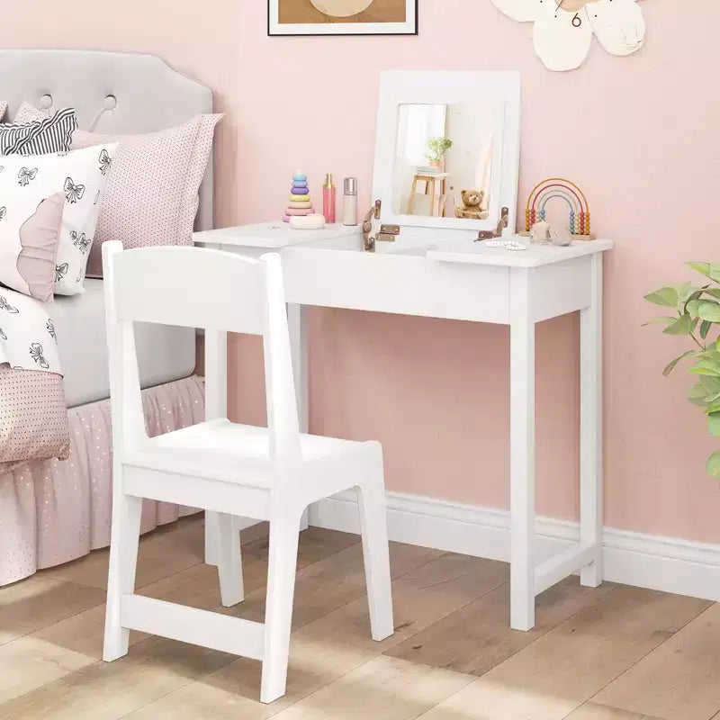 Coiffeuse et Chaise pour Enfants 2-en-1 Bureau de Maquillage Princesse