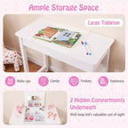 Coiffeuse et Chaise pour Enfants 2-en-1 Bureau de Maquillage Princesse