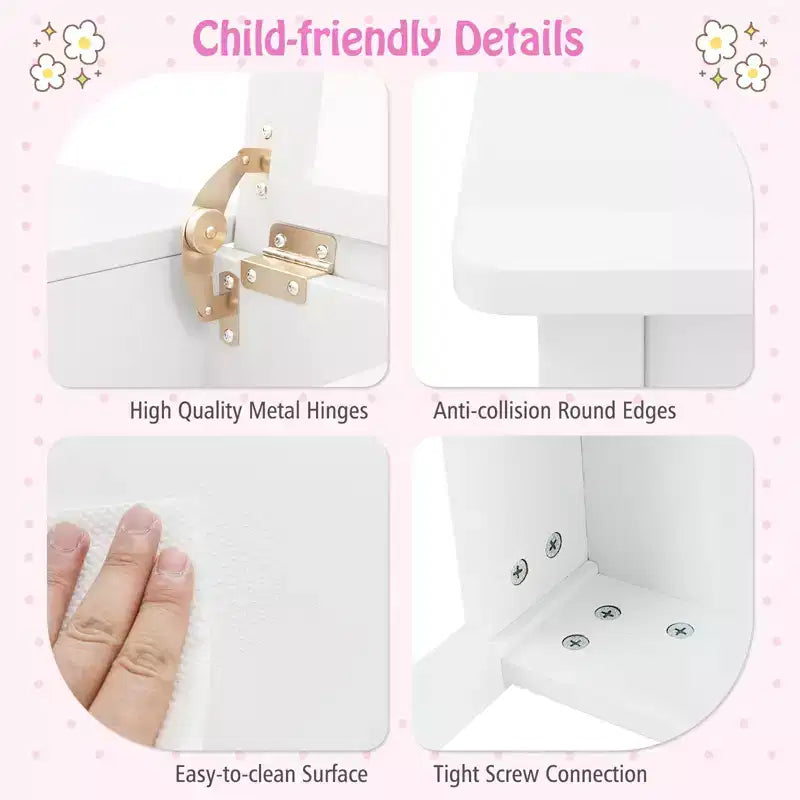Coiffeuse et Chaise pour Enfants 2-en-1 Bureau de Maquillage Princesse