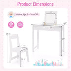 Coiffeuse et Chaise pour Enfants 2-en-1 Bureau de Maquillage Princesse