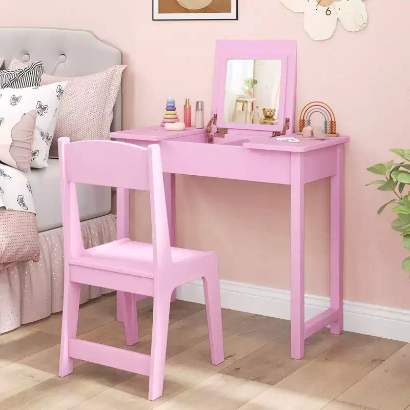 Coiffeuse et Chaise pour Enfants 2-en-1 Bureau de Maquillage Princesse