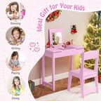 Coiffeuse et Chaise pour Enfants 2-en-1 Bureau de Maquillage Princesse