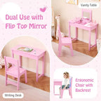 Coiffeuse et Chaise pour Enfants 2-en-1 Bureau de Maquillage Princesse