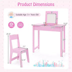 Coiffeuse et Chaise pour Enfants 2-en-1 Bureau de Maquillage Princesse