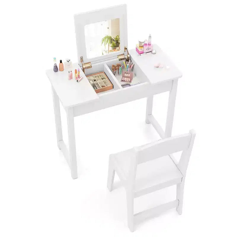 Coiffeuse et Chaise pour Enfants 2-en-1 Bureau de Maquillage Princesse