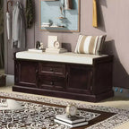 Banc de rangement en bois, Banc de rangement d'entrée avec tiroirs et armoires, Banc à chaussures de foyer avec coussin amovible pour entrée, chambre, salon