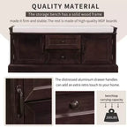 Banc de rangement en bois, Banc de rangement d'entrée avec tiroirs et armoires, Banc à chaussures de foyer avec coussin amovible pour entrée, chambre, salon