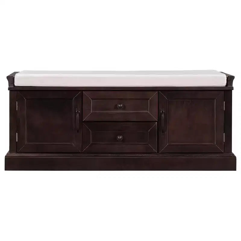 Banc de rangement en bois, Banc de rangement d'entrée avec tiroirs et armoires, Banc à chaussures de foyer avec coussin amovible pour entrée, chambre, salon