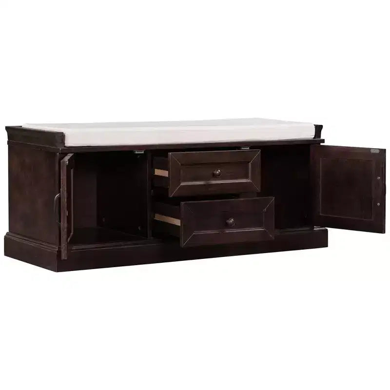 Banc de rangement en bois, Banc de rangement d'entrée avec tiroirs et armoires, Banc à chaussures de foyer avec coussin amovible pour entrée, chambre, salon