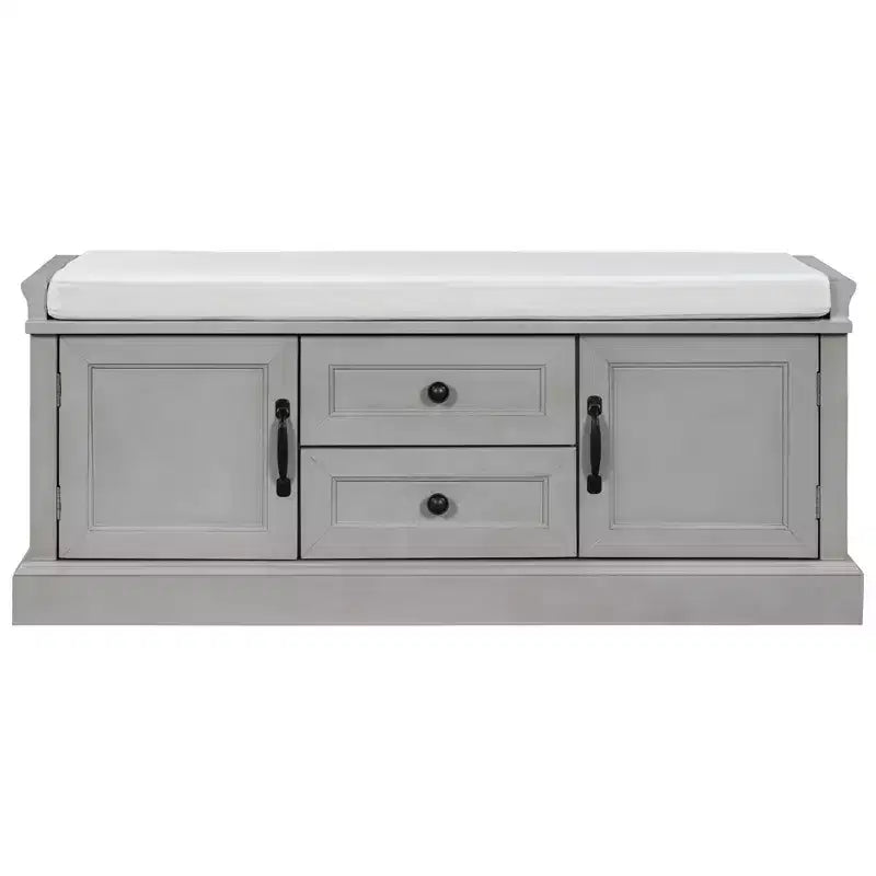 Banc de rangement en bois, Banc de rangement d'entrée avec tiroirs et armoires, Banc à chaussures de foyer avec coussin amovible pour entrée, chambre, salon