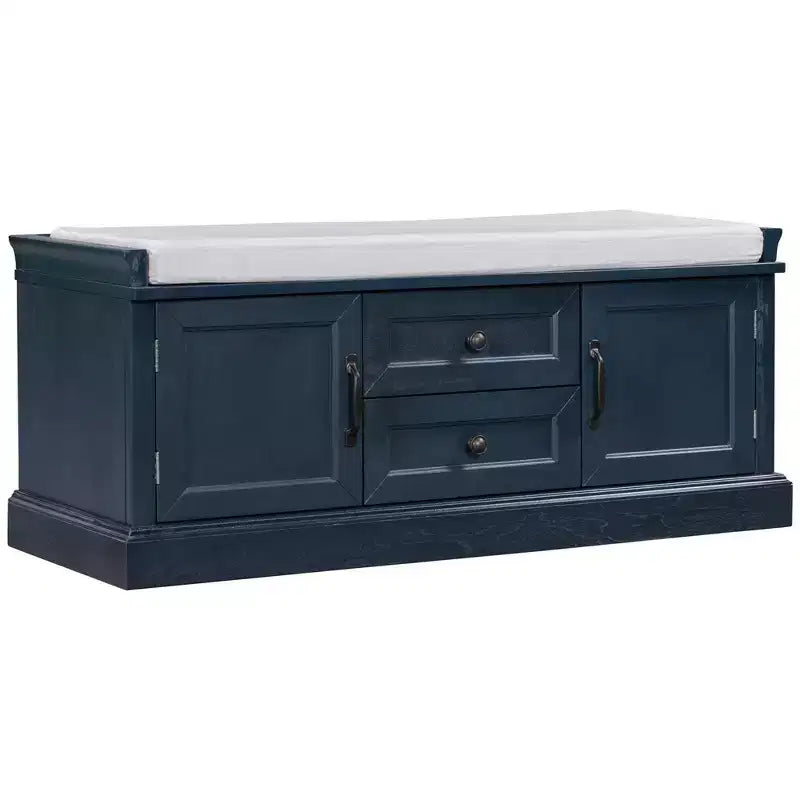 Banc de rangement en bois, Banc de rangement d'entrée avec tiroirs et armoires, Banc à chaussures de foyer avec coussin amovible pour entrée, chambre, salon
