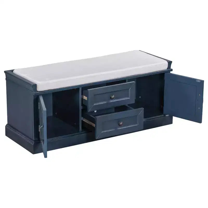Banc de rangement en bois, Banc de rangement d'entrée avec tiroirs et armoires, Banc à chaussures de foyer avec coussin amovible pour entrée, chambre, salon