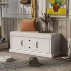 Banc de rangement en bois, Banc de rangement d'entrée avec tiroirs et armoires, Banc à chaussures de foyer avec coussin amovible pour entrée, chambre, salon