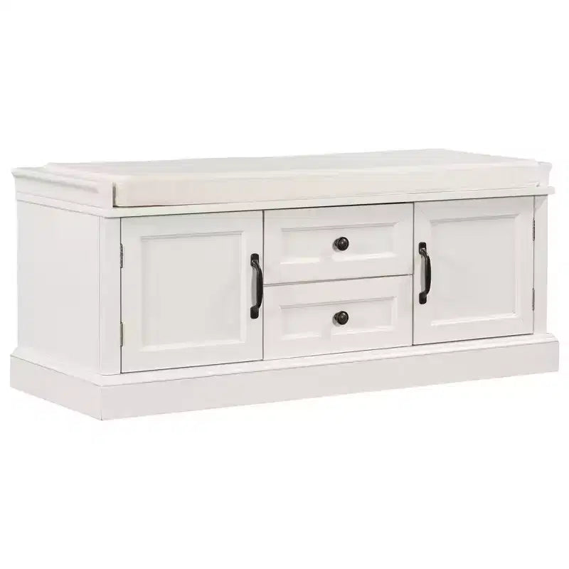 Banc de rangement en bois, Banc de rangement d'entrée avec tiroirs et armoires, Banc à chaussures de foyer avec coussin amovible pour entrée, chambre, salon