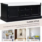 Banc de rangement en bois, Banc de rangement d'entrée avec tiroirs et armoires, Banc à chaussures de foyer avec coussin amovible pour entrée, chambre, salon