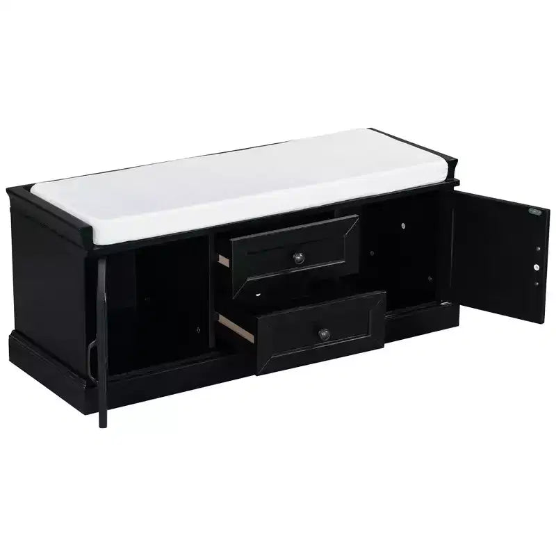 Banc de rangement en bois, Banc de rangement d'entrée avec tiroirs et armoires, Banc à chaussures de foyer avec coussin amovible pour entrée, chambre, salon
