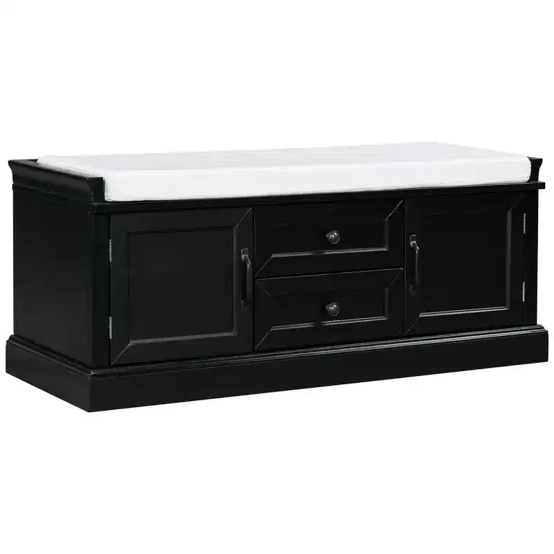 Banc de rangement en bois, Banc de rangement d'entrée avec tiroirs et armoires, Banc à chaussures de foyer avec coussin amovible pour entrée, chambre, salon