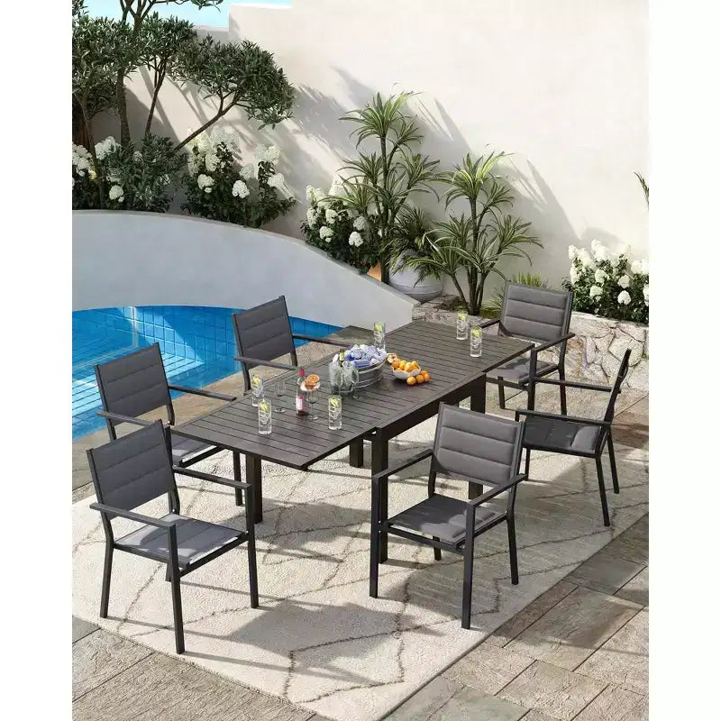 Chaises de salle à manger en aluminium pour patio (2 chaises) avec accoudoirs et siège plus large, chaises empilables toutes saisons pour balcon, jardin, arrière-cour