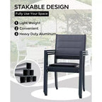 Chaises de salle à manger en aluminium pour patio (2 chaises) avec accoudoirs et siège plus large, chaises empilables toutes saisons pour balcon, jardin, arrière-cour