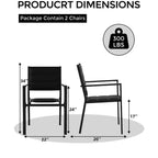 Chaises de salle à manger en aluminium pour patio (2 chaises) avec accoudoirs et siège plus large, chaises empilables toutes saisons pour balcon, jardin, arrière-cour
