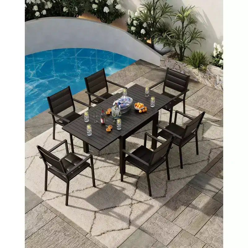 Chaises de salle à manger en aluminium pour patio (2 chaises) avec accoudoirs et siège plus large, chaises empilables toutes saisons pour balcon, jardin, arrière-cour