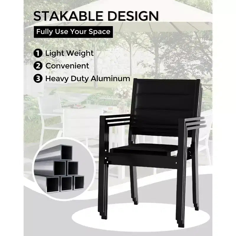 Chaises de salle à manger en aluminium pour patio (2 chaises) avec accoudoirs et siège plus large, chaises empilables toutes saisons pour balcon, jardin, arrière-cour