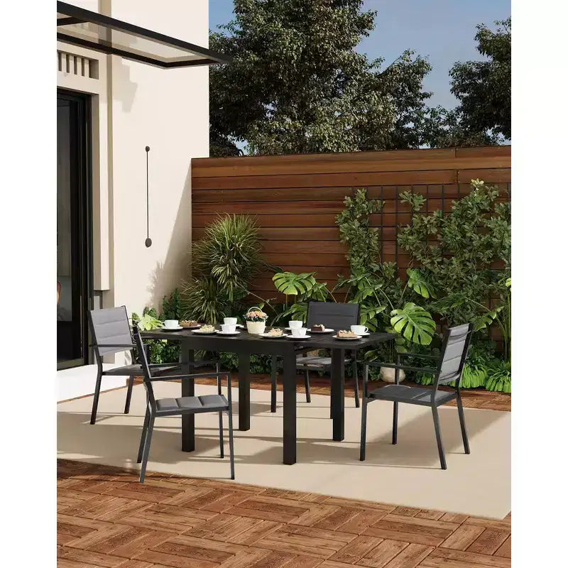 Chaises de salle à manger en aluminium pour patio (2 chaises) avec accoudoirs et siège plus large, chaises empilables toutes saisons pour balcon, jardin, arrière-cour