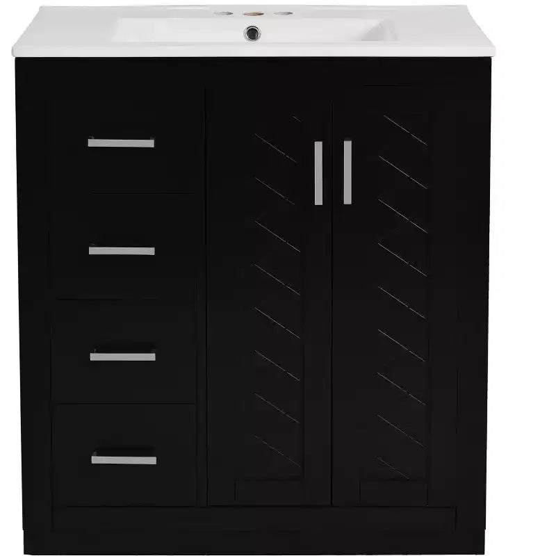 Meuble-lavabo de salle de bain de 30 po avec évier, meuble de rangement de salle de bain avec tiroirs, meuble-lavabo simple avec portes à fermeture douce